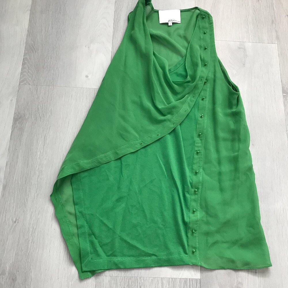 3.1 PHILLIP LIM SILK KELLY GREEN SLEEVELESS COWL NECK TUNIC SIDE BUTTON 4